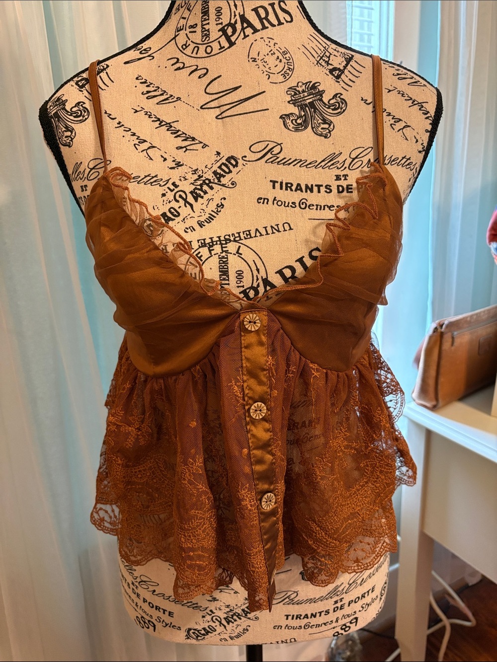 BellanBlue Rust Lace Ruffle Satin Cami